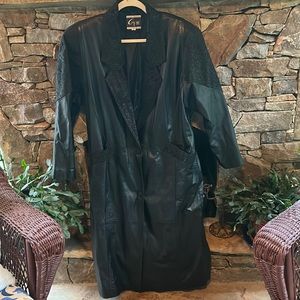 Global Identity 💯 Leather Full Length Vintage 80s Black Coat ExcellentCondition